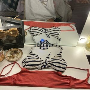 Striped Bikini Top and Red Bottom Set